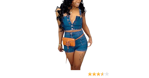Denim Shorts Set Bodycon Tank Crop Tops 