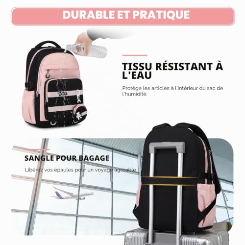 Amythe Backpack for Girls College 3 Piece School Bag Set - Girl's School Backpack+Shoulder Bag+Pencil Case - Large Waterproof School Bag for Teenagers 10-16 Years -Pink