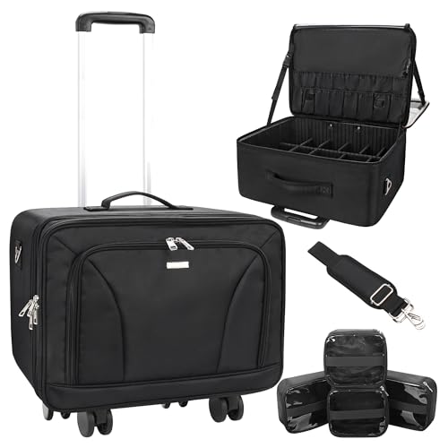 Relavel Makeup Case with 4 Removable 360 Degree Swivel Castors, Professional 3-Layer Organizer (Ideal for Makeup Artist and Hairdresser)