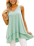 Alvaq Women's Loose Sleeveless Tank Tops Ruffle Hem Tunic Plus Size Green