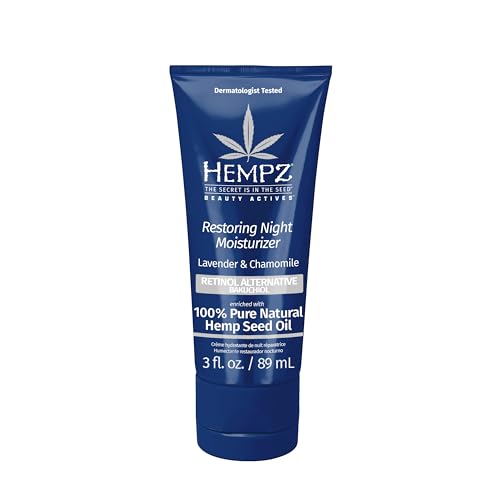 HEMPZ LAVENDER & CHAMOMILE RESTORING NIGHT MOISTURIZER – HYDRATING NIGHT CREAM RICH WITH MINERALS, VITAMIN C, & HEMPSEED OIL TO HYDRATE & REPAIR EXTREMELY DRY OR SENSITIVE SKIN, FOR FACE & BODY, 3 OZ