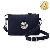 Tiny Chou Three Layers Zipper Purse Waterproof Nylon Wristlet Bag Cell Phone Pouch with Shoulder Strap
