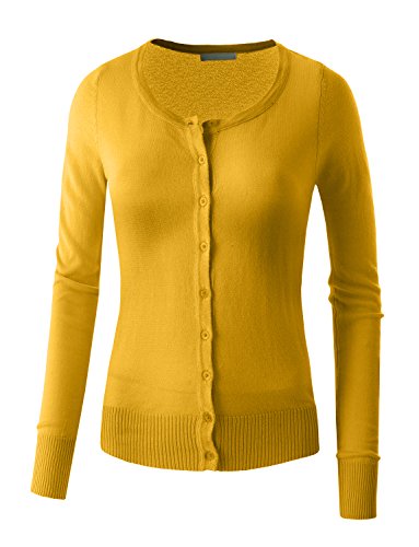 LE3NO Womens Lightweight Round Neck Fine Knit Cardigan Sweater with Stretch