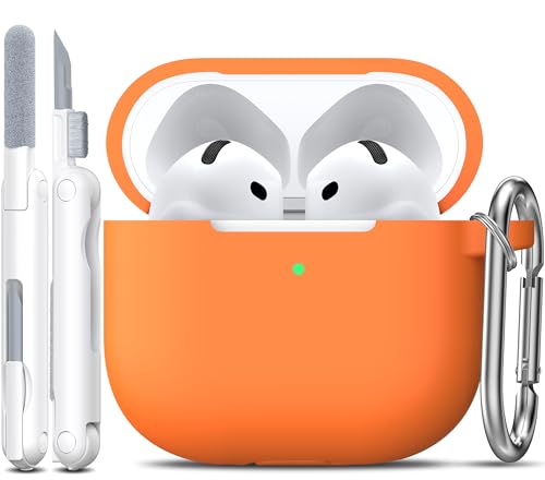 R-Fun Kompatibel Mit Airpods 4 Hülle Mit Reinigungsset, Weiche Silikonhülle Mit Schlüsselanhänger, Vollständige Schutzhülle Für Männer Und Frauen, Kompatibel Mit Apple Latest Airpods 4Th, Orange
