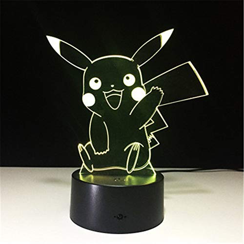 Night Light Pokemon Series 3D Night Light Colorful Touch Remote Control Induction LED Light USB Gift Table lamp Colorful: Crack Remote Control + Touch