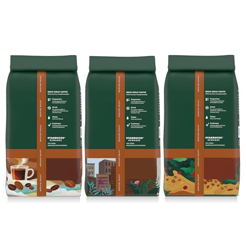 STARBUCKS GROUND COFFEE, MEDIUM ROAST HOT OR ICED COFFEE, VARIETY PACK, THREE 12 OZ BAGS​