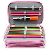 LORJE Multilayer Colored Pencil Case, Large, 48 Pink Gray Pen Bag