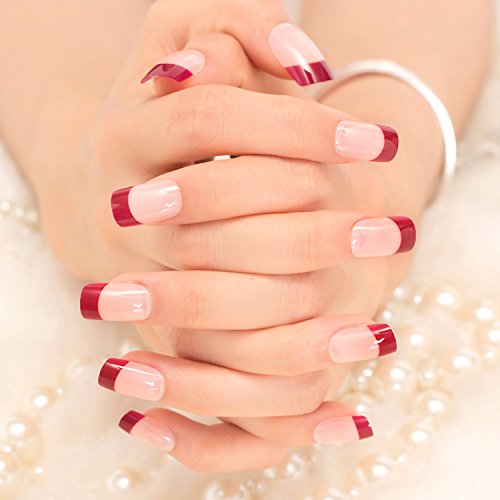 UPC 611393976768, 24Pcs 12 Different Size Natural French Short False Nails Acrylic Full Cover Nails( 3 Styles) (red)