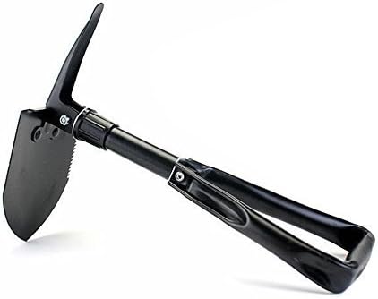 Folding Shovel and Pickax Military Portable With Carrying Pouch Multitool Tactical Spade For Camping Hiking Backpacking Entrenching, Gardening (Black,Middle Size 18inch)