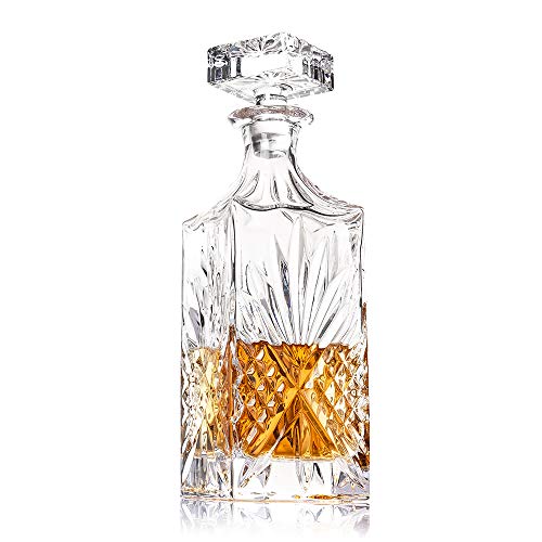 Lighten Life Whiskey Decanter-Sophisticated 25oz/750ml Diamond Decanter with Ornate Stopper-For Whiskey/Bourbon/Scotch/Vodka/Wine & Liquor