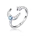 925 Sterling Silver Crescent Moon Star Rings for Women Size 7