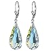 Clear Aurora Borealis (AB) Swarovski Elements Crystal Sterling Silver Leverback Dangle Earrings