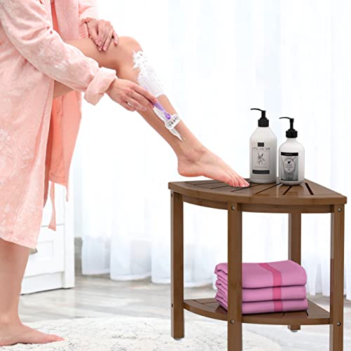 Zhuoyue Bamboo Corner Shower Stool Bench Waterproof with Storage Shelf