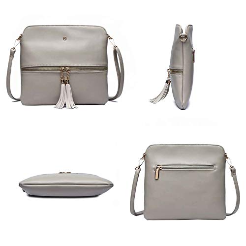 Amelie Galanti Lightweight Medium Crossbody Bag Shoulder Bag with Zipper Pocket and Tassel (KHAKI)