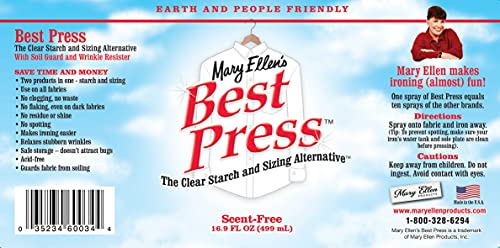 Mary Ellen's Best Press Clear Starch Alternative 16.9oz, Scent-Free, Model Number: 85806