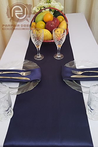 Parfair Dessin Pack of 10 Satin Table Runners 12 x 108 inch for Wedding Banquet Reception Party Decoration, Bright Silk and Smooth Fabric Party Table Runner - Navy Blue - Thumbnail 2
