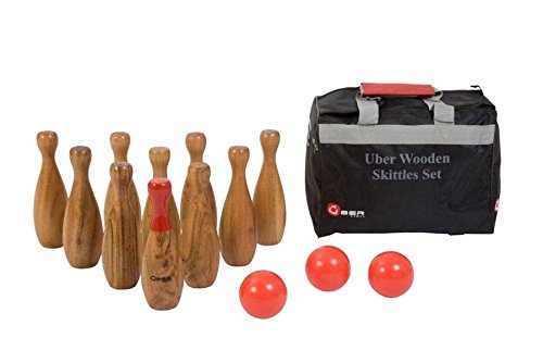 Uber Games Wooden Skittles- Premium Wooden Backyard Bowling Set - Hardwood