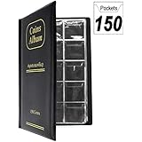 CenterZ 150 Pockets Coin Album, Penny Collecting Book, Souvenir Coins Collection Holder, Ideal for Pressed Pennies Passport, Hobby Coin Collector, Money Specie Display Storage Case (Black)