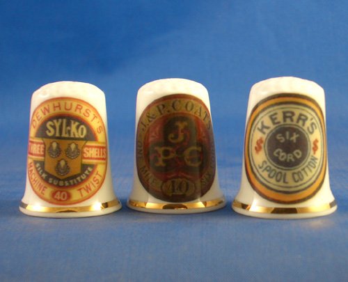 Porcelain China Collectable Thimbles - Set of Three Sewing Thread