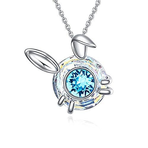AOBOCO Crystal Rabbit Necklace for Daughters Sterling Silver Bunny Jewelry Gift for Kindergarten Graduation