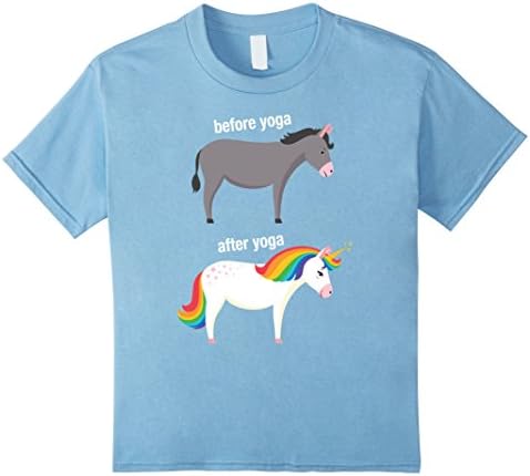 Kids Before and After Yoga Funny Unicorn illustration T-Shirt 10 Baby Blue