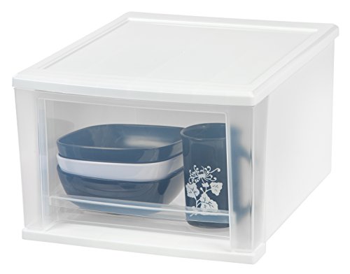 IRIS 17 Quart Stacking Drawer, 4 Pack, White