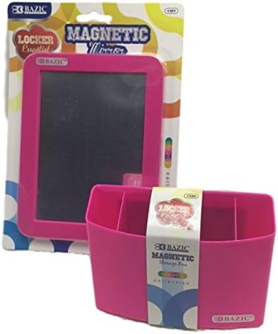 Bundle of 2 Locker Storage Box and Mirror Magnetic for Home, School, Office - Pink