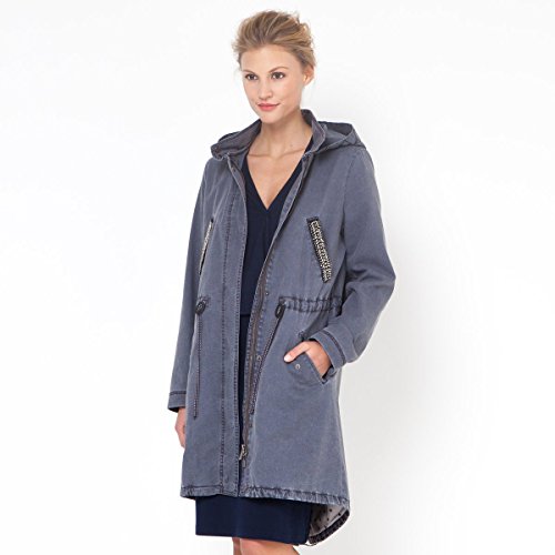 Ellos Womens Hooded Cotton Parka With Button Fastening Grey Size Us 22