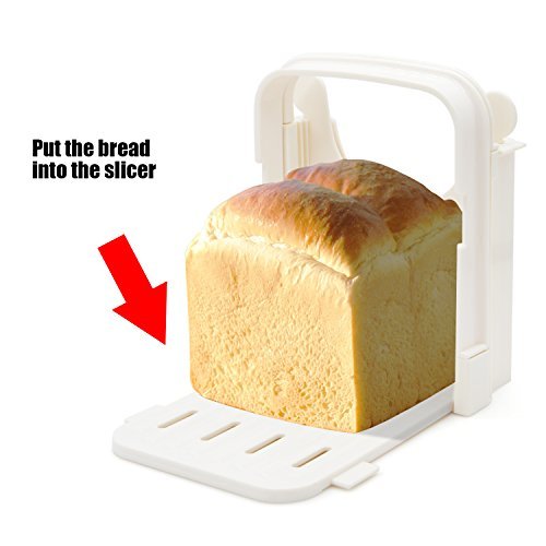 Bread Slicer, Adjustable Bread/Roast/Loaf Slicer Cutter, Sandwich Maker Slicing Machine Folding and Adjustable Handed Bread Slicer with 5 Slice Thicknesses  (White 2) - Thumbnail 4