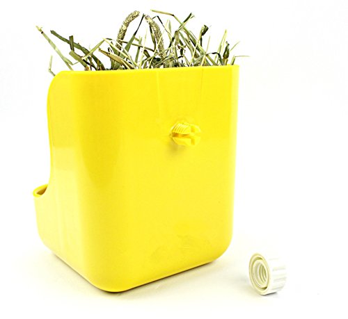 Plastic Pet Rabbits/Chinchillas/Guinea Pigs 2 In 1 Feeder Bowls Double use for grass/food, Ideal for Small Animals (Yellow)