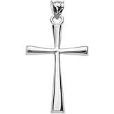 Religious Jewelry .925 Sterling Silver Simple Classic Flared Cross Pendant Necklace (1.25")