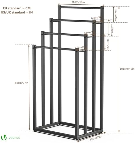 ® Toallero de Pie de 4 Niveles Toallero Escalera con 4 Barras para Colgar Toallas Toallero Múltiple Marco de Metal 45x33x101cm Soporte y Estante de Secado de Toalla para Baño Aseo Lavadero Negro
