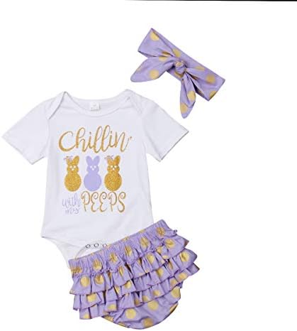 3Pcs/Set Newborn Infant Baby Girl Easter Outfit Bunny Romper Bodysuit+Ruffle Polka Dot Bottom Shorts+Headband
