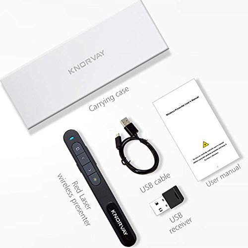 [360mAH Rechargeable Presenter ] KNORVAY N76 Wireless Presenter Rechargeable Hyperlink Volume Control USB Presentation Powerpoint Clicker Remote Control Slide Advancer 2.4GHz (B-Black)