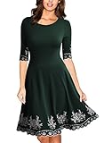 Miusol Women's Vintage Scoop Neck Embroidered Half Sleeve Casual Swing Dress Dark Green M