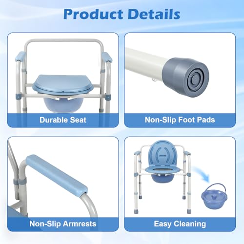 Elderly Portable Elderly Portable Adult Toilet Chair 5 Adjustable Heights, Portable Adult Toilet, Elderly Toilet Chair with Bucket/with Armrests for Pregnant Women with Disabilities (250 kg)