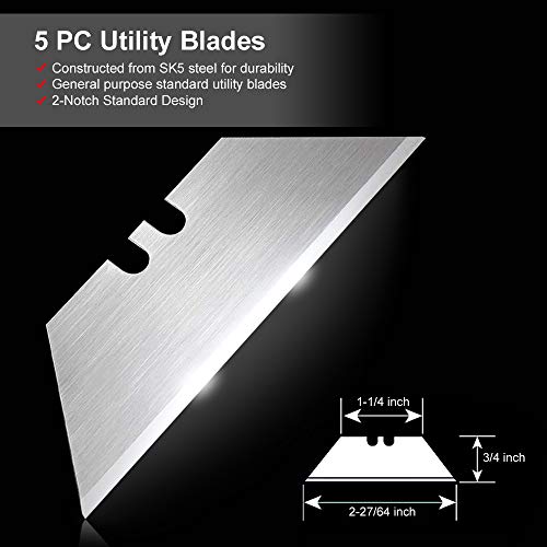 Box Cutters Utility Knives 2Pack, RegerKnife Carpet Razor Knife Heavy Duty with Belt Clip, Lock Back Design, Quick Change Blades, Extra 5 Blades for Cutting Cardboard, Leather, Aluminum, PVC Sheet