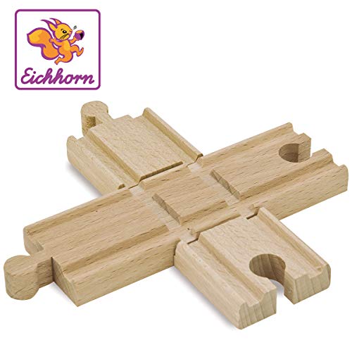 Eichhorn 100001403 - Bahn, Kreuzung 2 teilig - 12cm - Buchenholz - verbaubar mit nahezu allen Schienenbahnsystemen