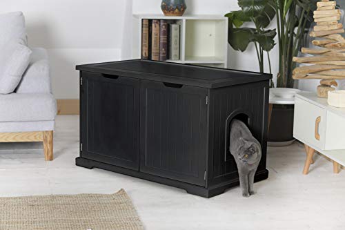 Merry Products Multi Functional Cat Litter Box Washroom Bench Cabinet, Black
