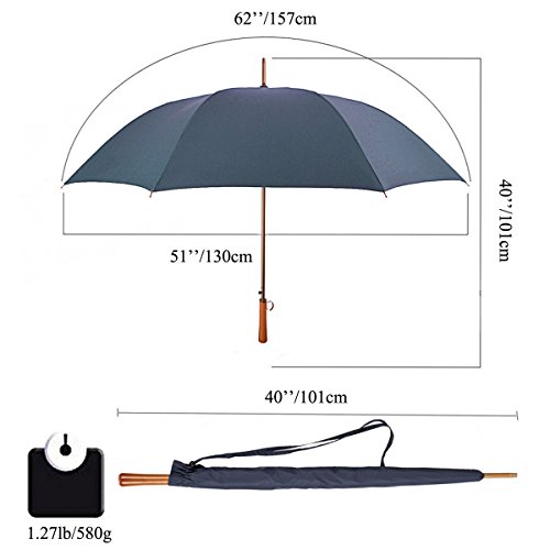 Kung Fu Smith Men's Wooden Windproof Umbrella for Golf, Large Umbrella Canopy, Auto Open & Aluminum Central Pole, Coffee