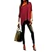 Memorose Women Loose Sleeve Plain Shoulder Off Asymmetric Hem T Shirt Top Blouse RedM
