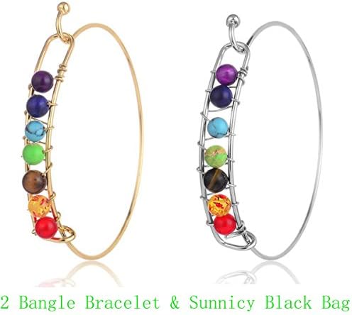 2x 7 Chakra Bangle Bracelet Set Friendships Bracelet Rainbow Natural Stone Bracelet