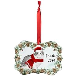 White Grey Norwegian Forest Cat Christmas Ornament