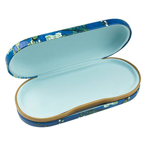 Dual Glasses and Contacts Case - Double Sided 2 in 1 Clamshell Hard Case for Eyeglasses and Contact Lenses with Mirror - Blue with Tree Print and Matte Finish - By OptiPlix
