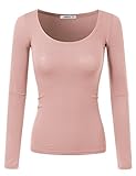 Doublju Womens Basic Sexy Deep Round Neck T-Shirt (Made In USA)