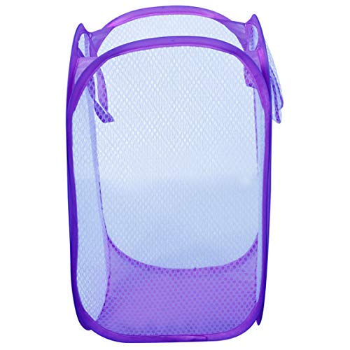 Portable, Durable Handles, Laundry Basket Pop Up Mesh Bin Tidy Storage Foldable Cloth Washing Bags Hamper 2Pcs (Purple)