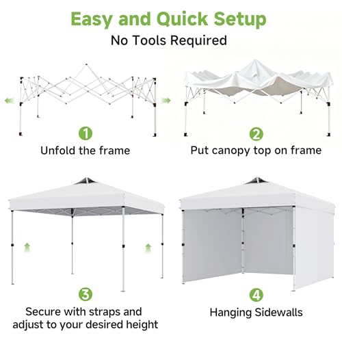 Real Relax 10x10ft Pop Up Portable Canopy Tent with 300D Silver-Coated Top, UV-Protective, Waterproof, Windproof, Instant and Easy Installation, with Three Sidewalls for Camping, Vendor Events, White
