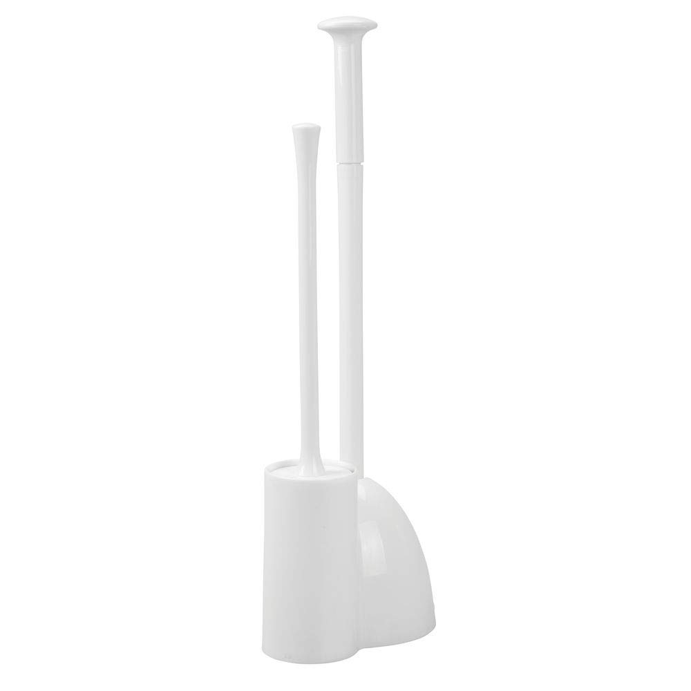 mDesign Toilet Bowl Plunger and Brush - Essential Bathroom Accessories - Stylish Plunger and Toilet Brush Set - White
