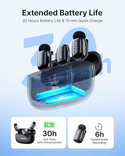 BOYA MINI 2 Microphone for iPhone 15 16 17 Series, Andriod, 5g, 48kHz/24Bit, 200m, Wireless Lavalier Microphone with USB-C Plug, Small Lapel Mic, 30h, Clip on Mic for Vlogging, Video Recording, Black