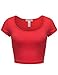 Luna Flower Women's Basic Scoop Neck Short Sleeve Crop Tops RED Large(GTEW134)